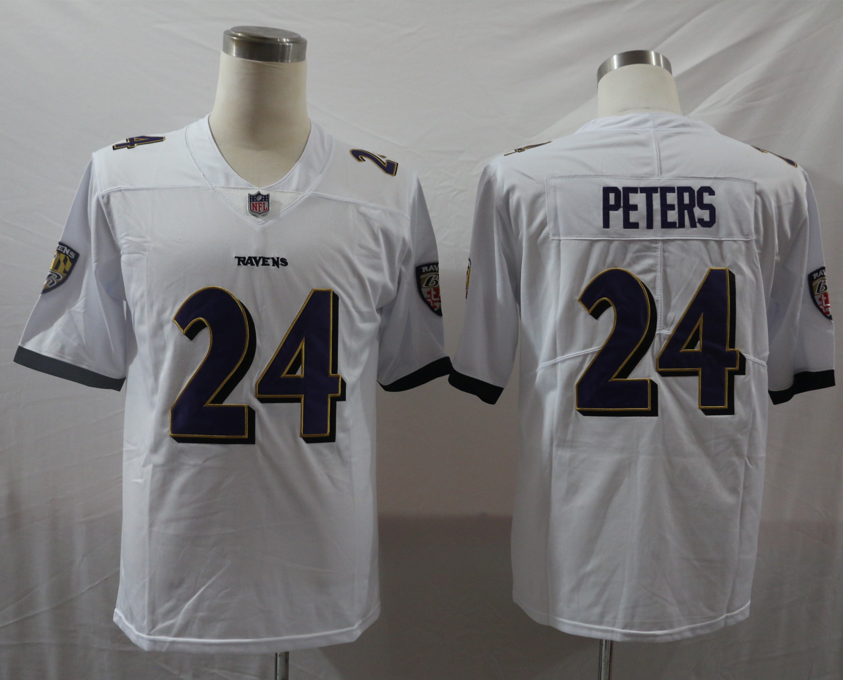 Men's Baltimore Ravens Marcus Peters #24 White Jersey